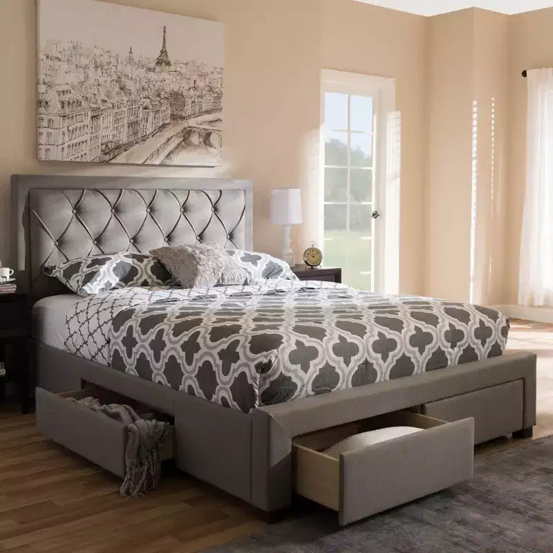 Baxton Studio Aurelie Letto Moderno e Contemporaneo Imbottito in Tessuto con Contenitore