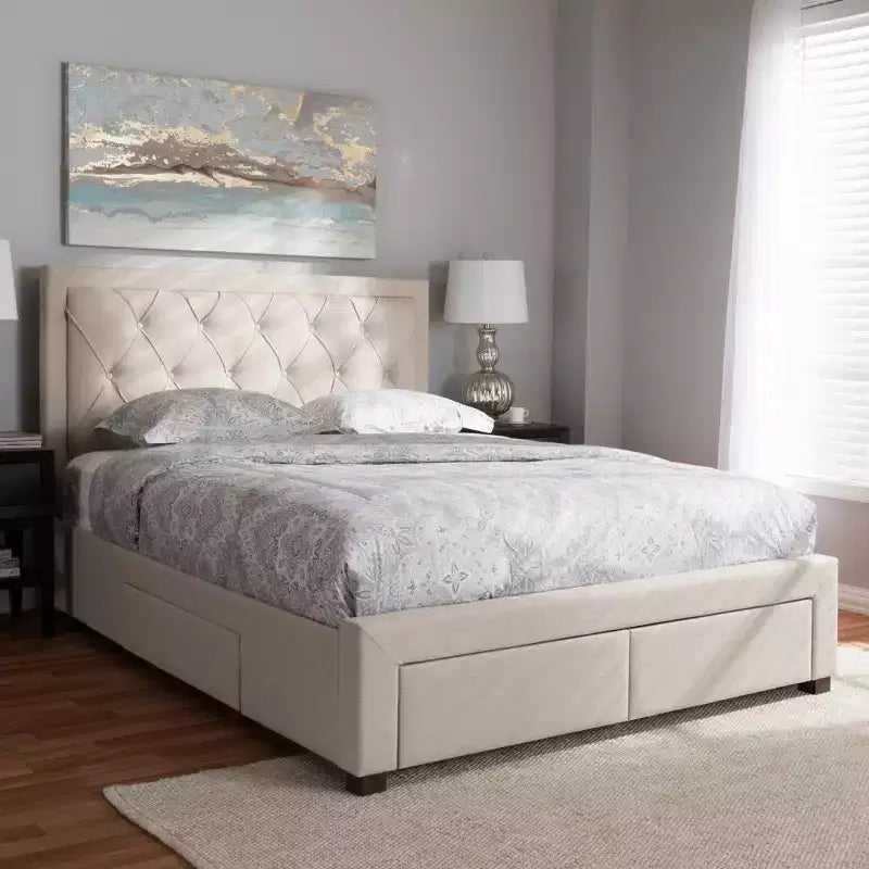 Baxton Studio Aurelie Letto Moderno e Contemporaneo Imbottito in Tessuto con Contenitore