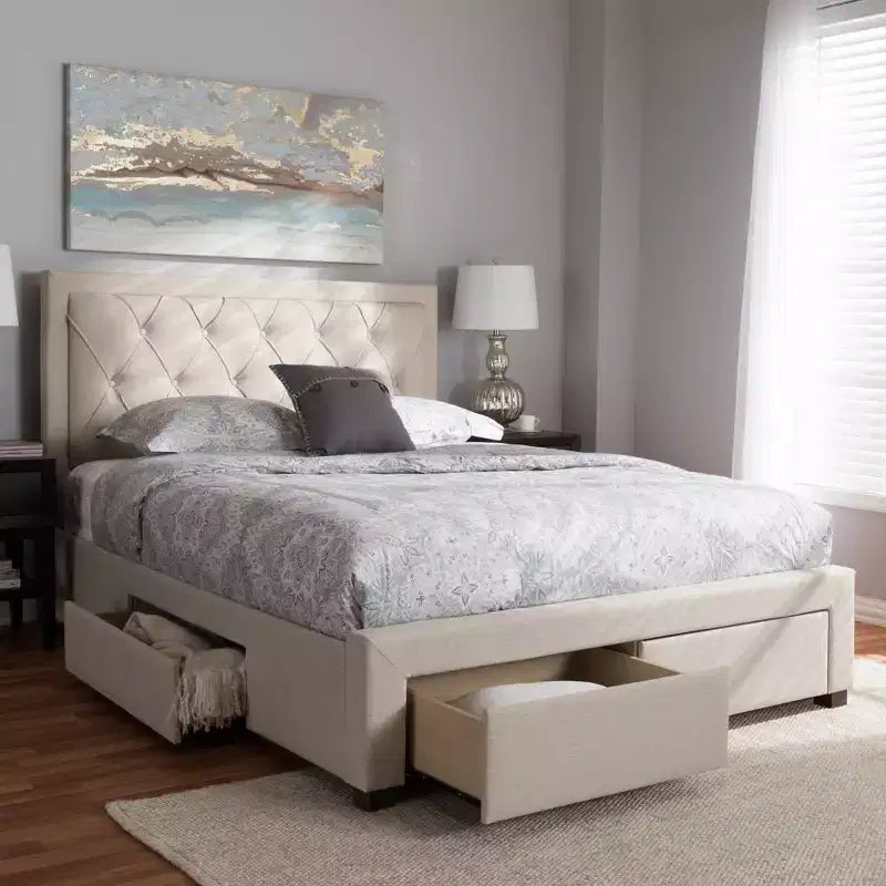 Baxton Studio Aurelie Letto Moderno e Contemporaneo Imbottito in Tessuto con Contenitore