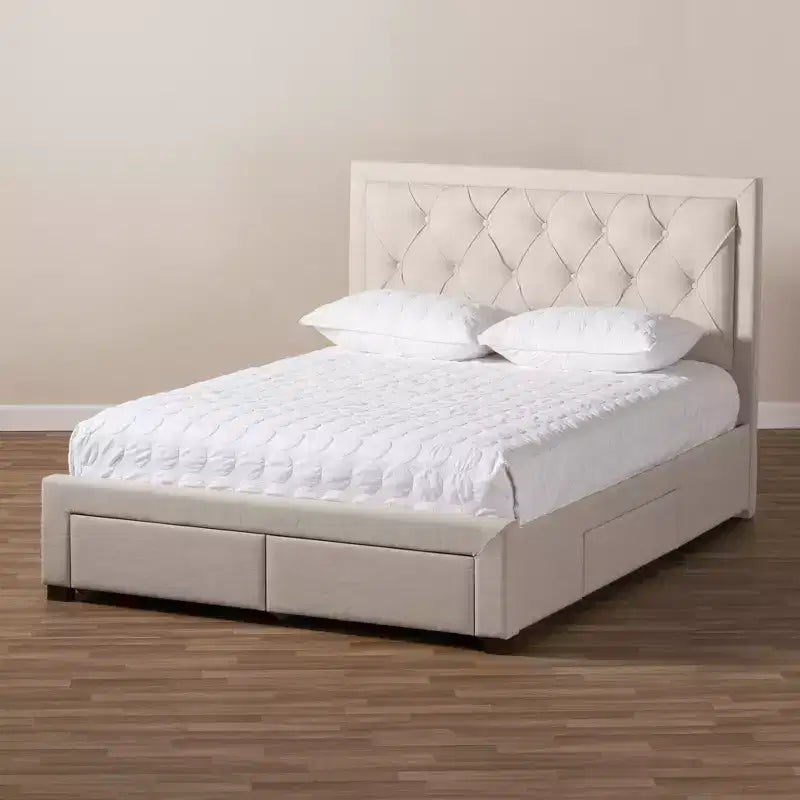 Baxton Studio Aurelie Letto Moderno e Contemporaneo Imbottito in Tessuto con Contenitore