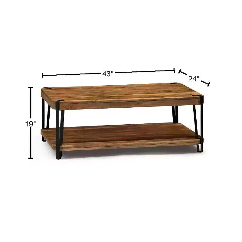 Tavolino da caffè Alaterre Furniture Ryegate con bordo vivo in legno massello e metallo