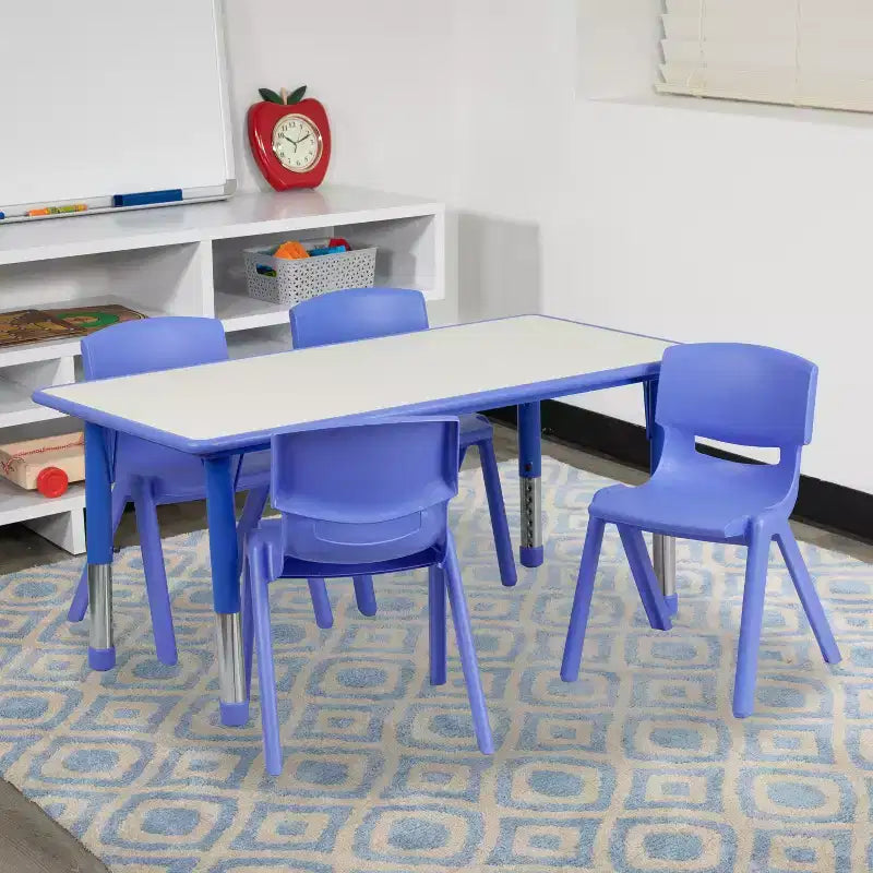 Flash Furniture Set Tavolo Rettangolare Regolabile in Altezza in Plastica da 23,625"W x 47,25"L con 4 Sedie