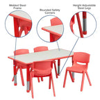 Flash Furniture Set Tavolo Rettangolare Regolabile in Altezza in Plastica da 23,625"W x 47,25"L con 4 Sedie