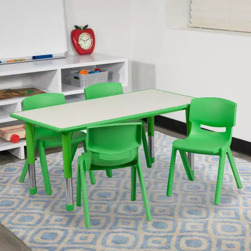 Flash Furniture Set Tavolo Rettangolare Regolabile in Altezza in Plastica da 23,625"W x 47,25"L con 4 Sedie
