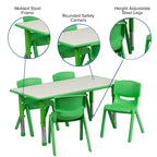 Flash Furniture Set Tavolo Rettangolare Regolabile in Altezza in Plastica da 23,625"W x 47,25"L con 4 Sedie