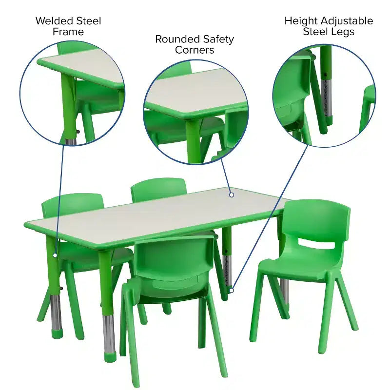 Flash Furniture Set Tavolo Rettangolare Regolabile in Altezza in Plastica da 23,625"W x 47,25"L con 4 Sedie