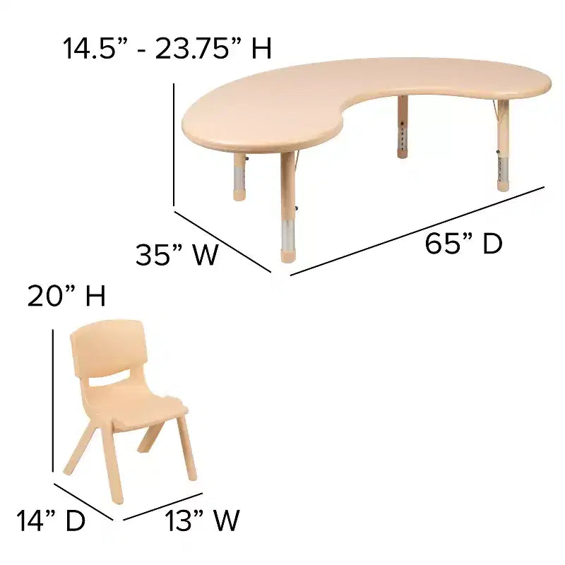 Flash Furniture Tavolo attività in plastica a mezza luna 35W x 65L regolabile in altezza con 4 sedie
