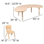 Flash Furniture Tavolo attività in plastica a mezza luna 35W x 65L regolabile in altezza con 4 sedie