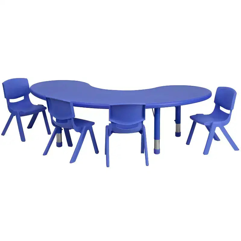 Flash Furniture Tavolo attività in plastica a mezza luna 35W x 65L regolabile in altezza con 4 sedie