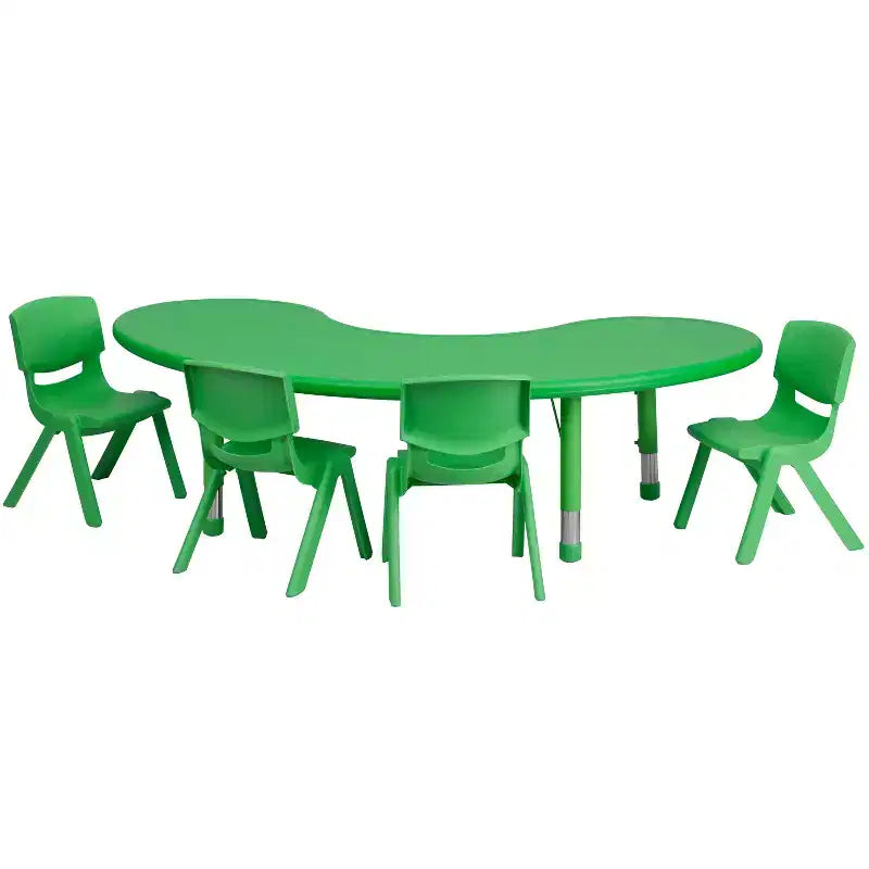 Flash Furniture Tavolo attività in plastica a mezza luna 35W x 65L regolabile in altezza con 4 sedie