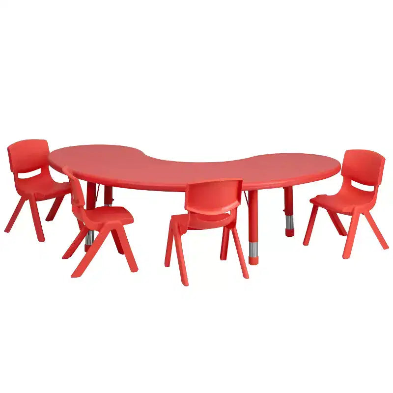 Flash Furniture Tavolo attività in plastica a mezza luna 35W x 65L regolabile in altezza con 4 sedie