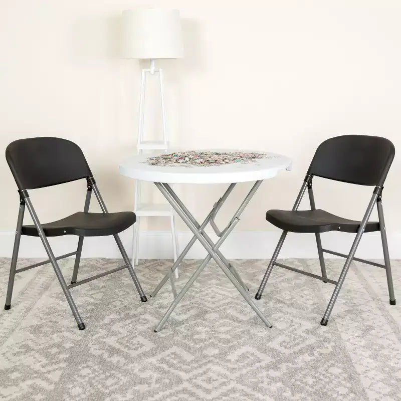 Flash Furniture Sedia Pieghevole in Plastica Serie HERCULES, Confezione da 2, Capacità 150 kg, con Struttura Antracite