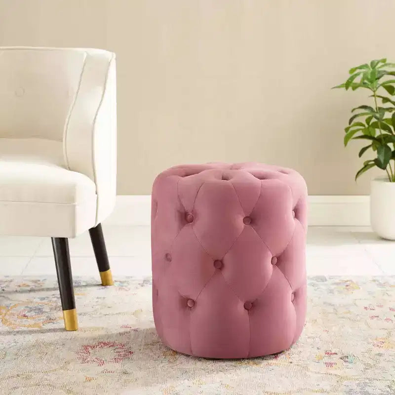Pouf rotondo Amour Tufted Button in velluto ad alte prestazioni - Modway