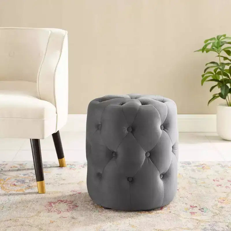 Pouf rotondo Amour Tufted Button in velluto ad alte prestazioni - Modway