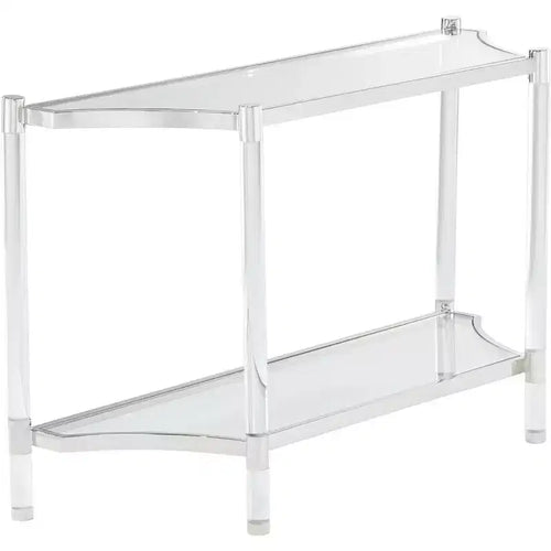 55 Downing Street Erica Modern Acrylic Rectangular Console Table 48 x 16 with Shelf Clear Thin Legs for Living Room Bedroom Bedside Entryway House
