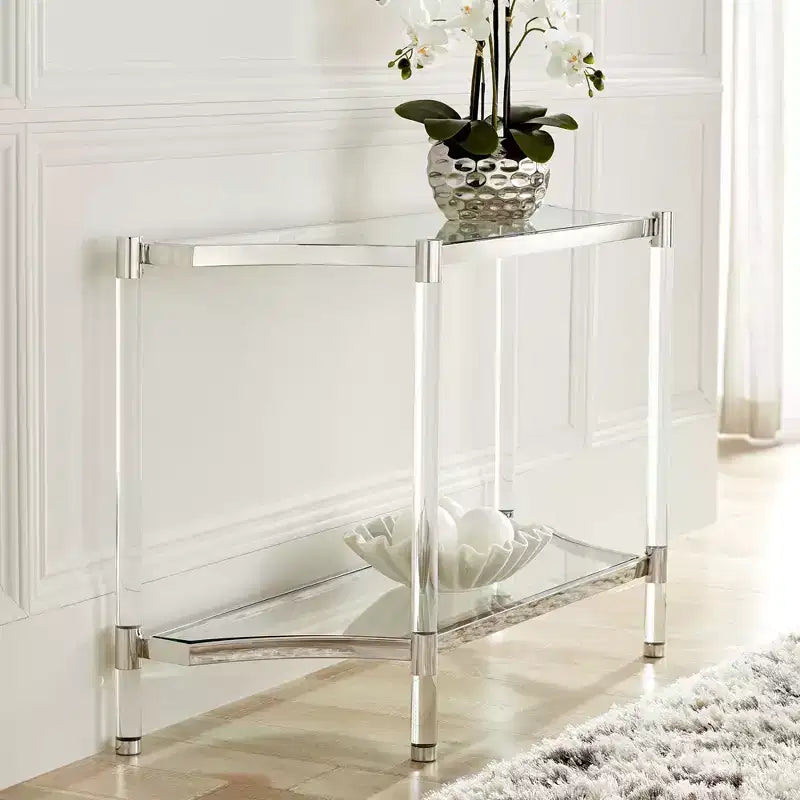 55 Downing Street Erica Tavolino Consolle Rettangolare Moderno in Acrilico 48 x 16 con Ripiano Gambe Sottili Trasparenti per Soggiorno Camera da Letto Comodino Ingresso Casa