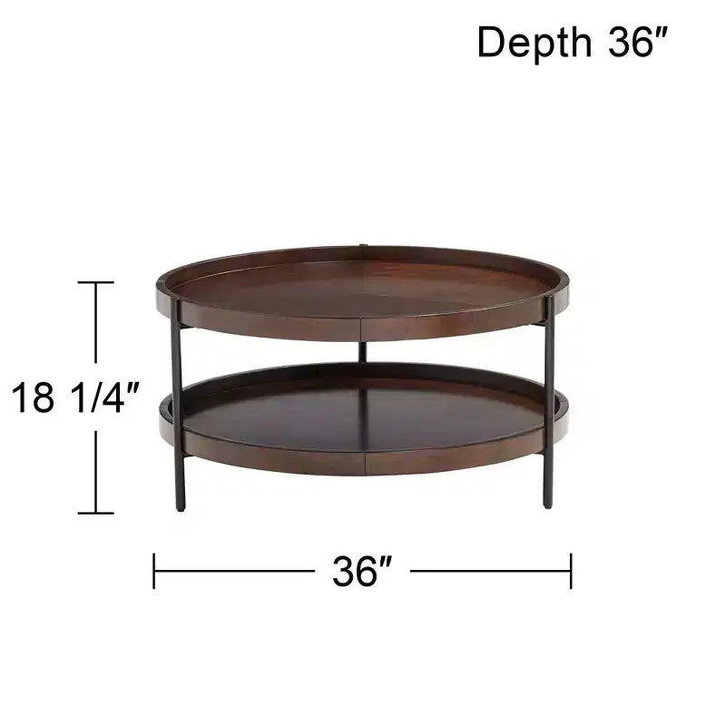 Elm Lane Tavolino da Caffè Rotondo Moderno Industriale Minimalista in Legno Taos 36 pollici di Larghezza con Ripiano Inferiore Marrone Scuro per Soggiorno Camera da Letto Comodino