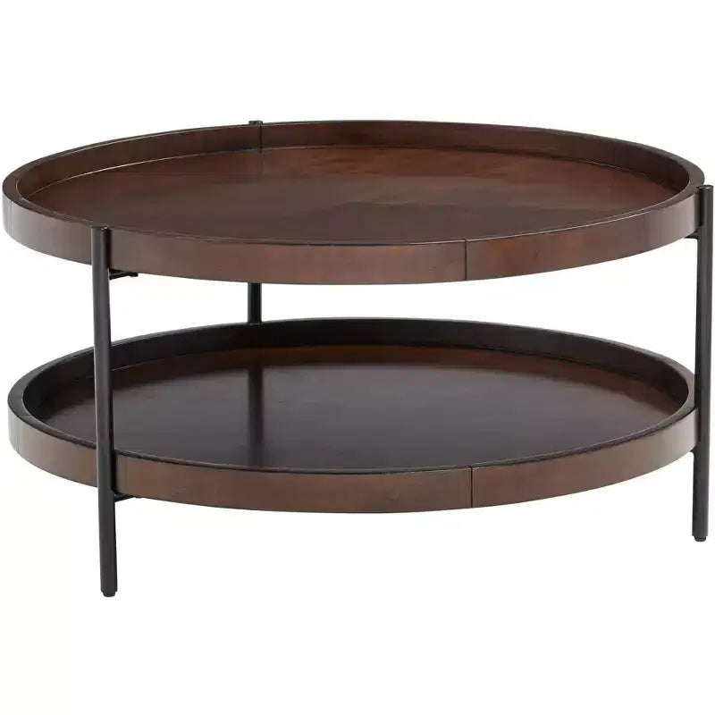Elm Lane Tavolino da Caffè Rotondo Moderno Industriale Minimalista in Legno Taos 36 pollici di Larghezza con Ripiano Inferiore Marrone Scuro per Soggiorno Camera da Letto Comodino