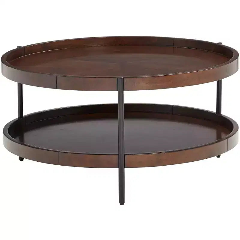 Elm Lane Tavolino da Caffè Rotondo Moderno Industriale Minimalista in Legno Taos 36 pollici di Larghezza con Ripiano Inferiore Marrone Scuro per Soggiorno Camera da Letto Comodino