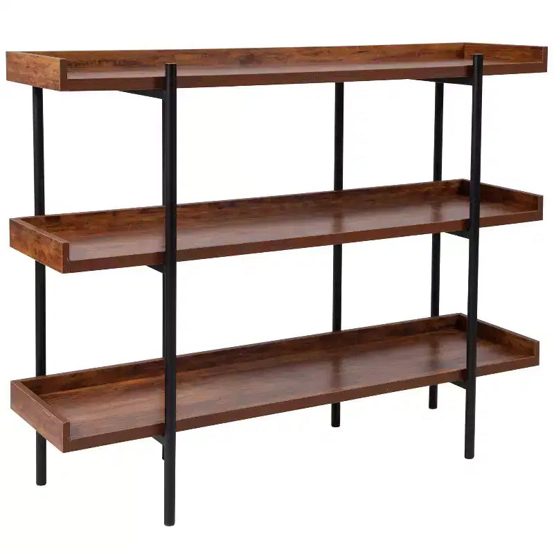 Flash Furniture Mayfair Libreria a 3 Ripiani, Unità di Archiviazione e Espositore da 35H con Struttura in Metallo Nero e Finitura in Venatura del Legno Rustico