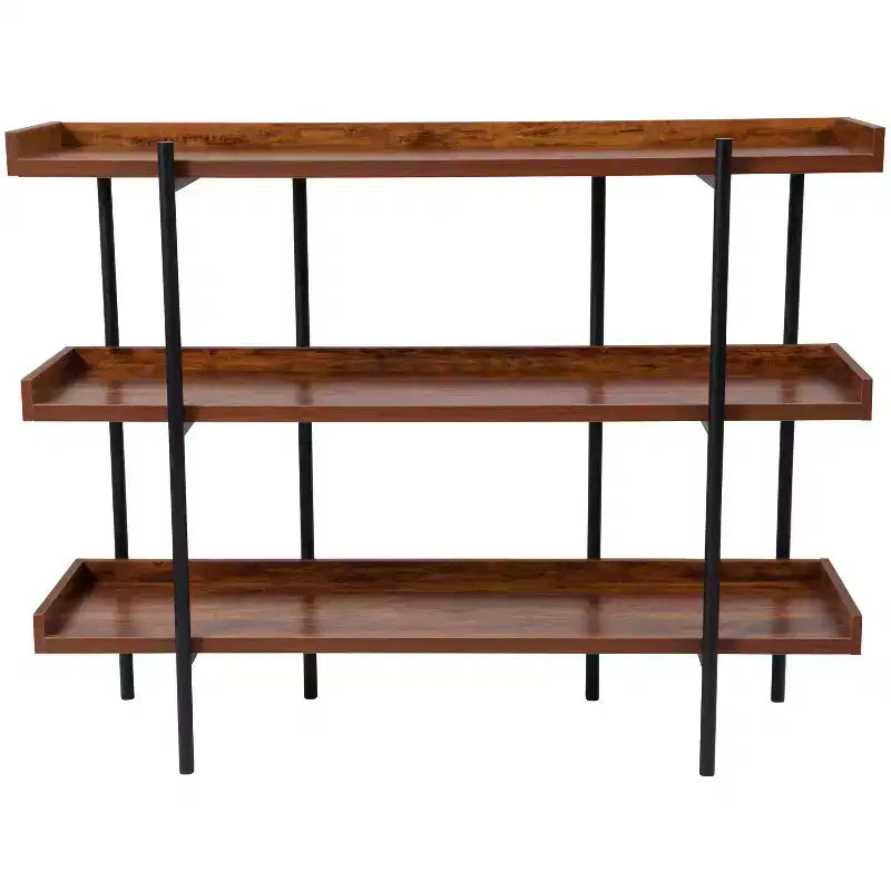 Flash Furniture Mayfair Libreria a 3 Ripiani, Unità di Archiviazione e Espositore da 35H con Struttura in Metallo Nero e Finitura in Venatura del Legno Rustico