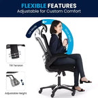 Flash Furniture Kelista, sedia da ufficio direzionale ergonomica girevole con schienale alto in rete nera, braccioli ribaltabili e poggiatesta regolabile