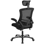Flash Furniture Kelista, sedia da ufficio direzionale ergonomica girevole con schienale alto in rete nera, braccioli ribaltabili e poggiatesta regolabile