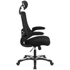 Flash Furniture Kelista, sedia da ufficio direzionale ergonomica girevole con schienale alto in rete nera, braccioli ribaltabili e poggiatesta regolabile