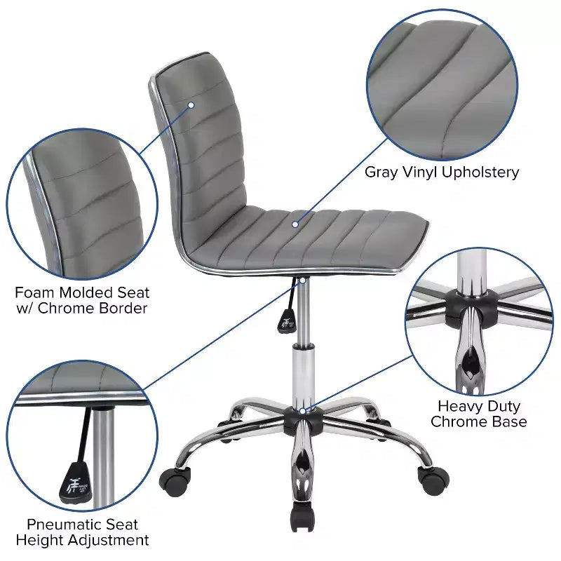 Sedia da ufficio girevole Flash Furniture con schienale basso, senza braccioli, a costine, di design