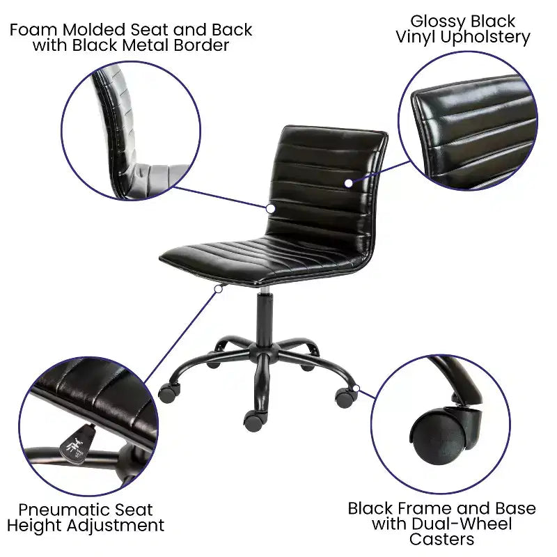 Sedia da ufficio girevole Flash Furniture con schienale basso, senza braccioli, a costine, di design
