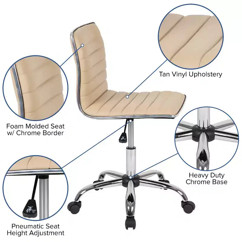 Sedia da ufficio girevole Flash Furniture con schienale basso, senza braccioli, a costine, di design