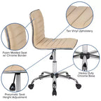 Sedia da ufficio girevole Flash Furniture con schienale basso, senza braccioli, a costine, di design
