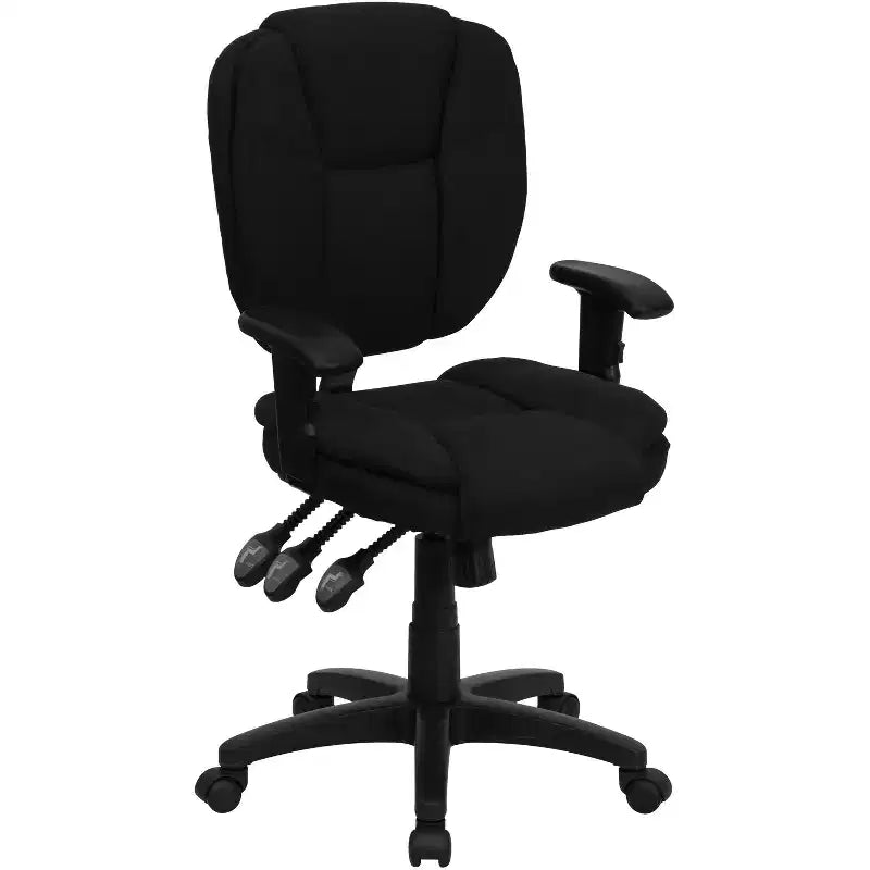 Sedia da ufficio ergonomica girevole multifunzione con schienale medio Flash Furniture con cuscino superiore e braccioli regolabili
