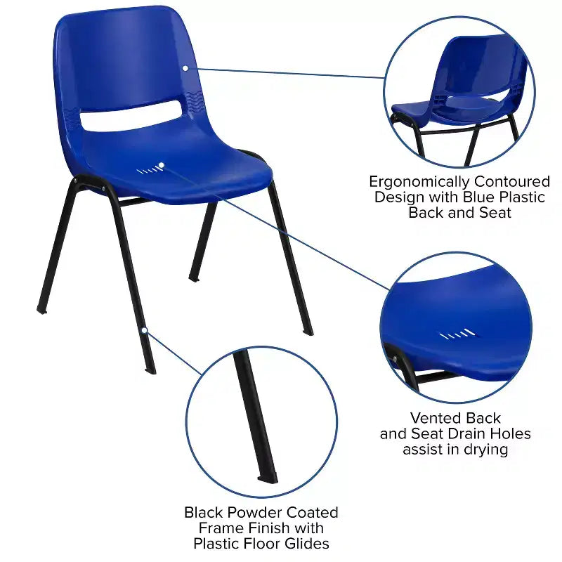 Sedia Impilabile Emma and Oliver Ergonomic Shell - Daycare Home School con 16 Posti a Sedere