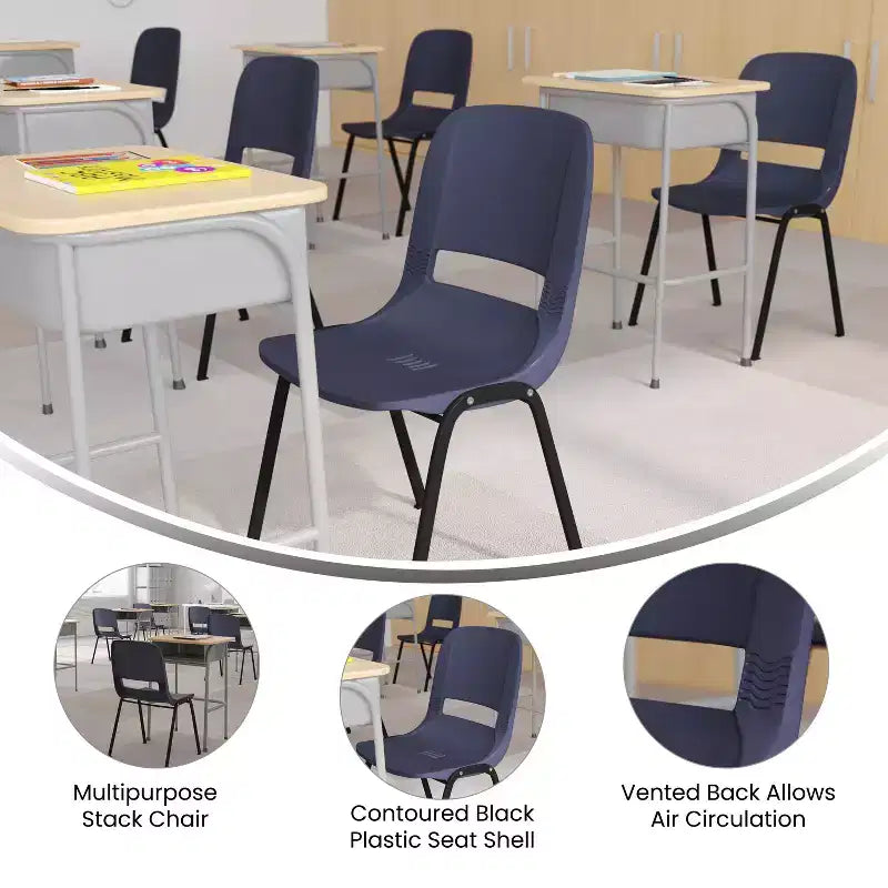 Sedia Impilabile Emma and Oliver Ergonomic Shell - Daycare Home School con 16 Posti a Sedere
