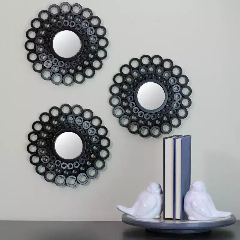 Northlight Set di 3 specchi rotondi neri a cascata con orbite angolari da 9,5