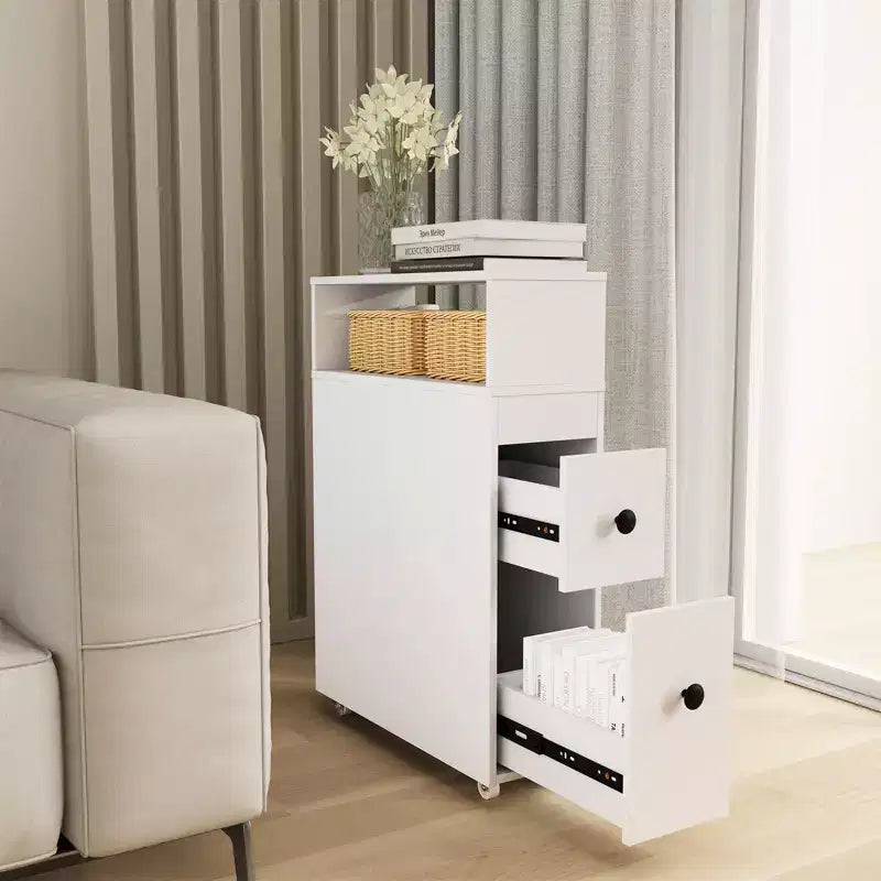 Costway Mobile Armadietto Bagno Stretto Portacarta Igienica w/ 2 Cassetti