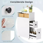 Costway Mobile Armadietto Bagno Stretto Portacarta Igienica w/ 2 Cassetti