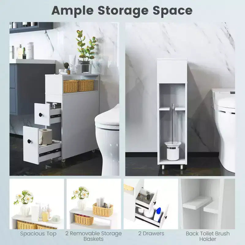 Costway Mobile Armadietto Bagno Stretto Portacarta Igienica w/ 2 Cassetti