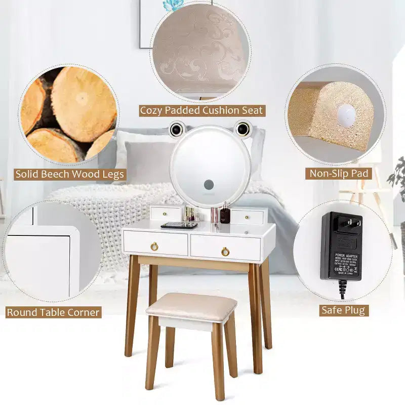 Set toeletta Costway con specchio dimmerabile touch screen