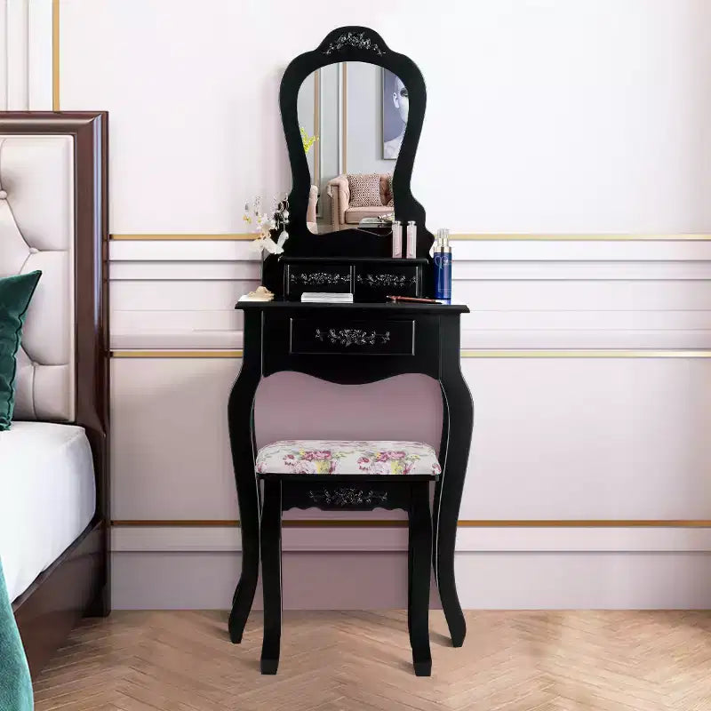 Costway Toeletta da trucco in legno con sgabello e scrivania portagioie, colore nero