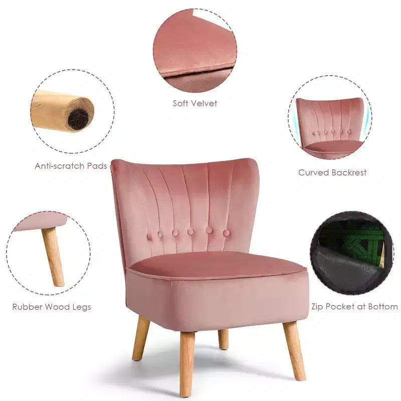 Costway Poltrona senza Braccioli Sedia Accent Imbottita in Velluto Sedia da Salotto Singolo Divano Imbottito BluVerdeRosa