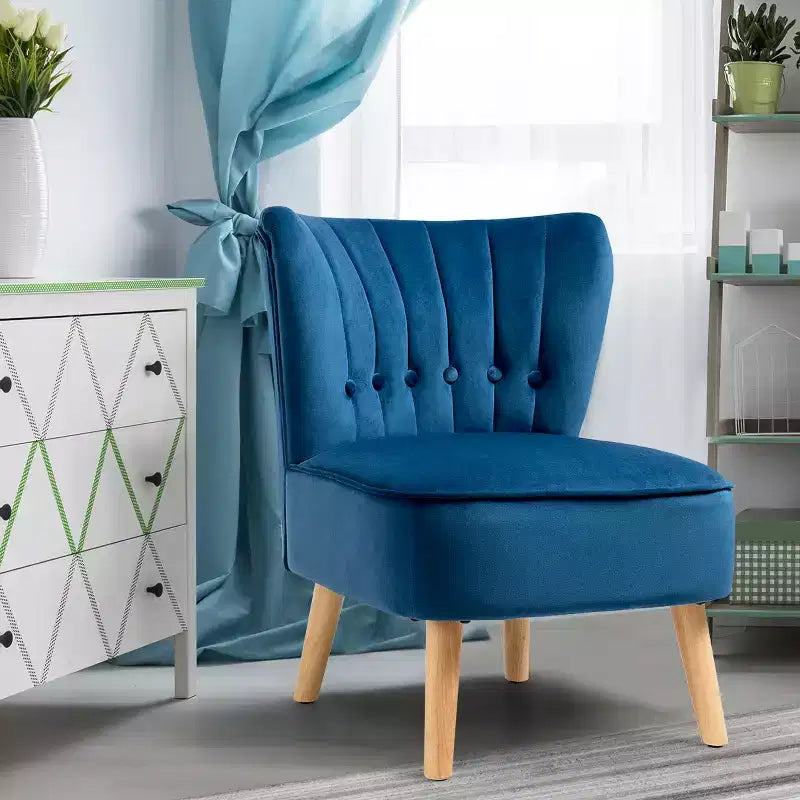 Costway Poltrona senza Braccioli Sedia Accent Imbottita in Velluto Sedia da Salotto Singolo Divano Imbottito BluVerdeRosa