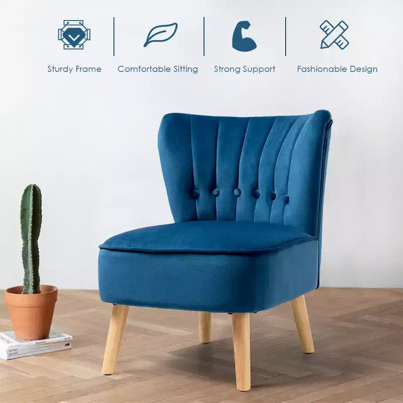 Costway Poltrona senza Braccioli Sedia Accent Imbottita in Velluto Sedia da Salotto Singolo Divano Imbottito BluVerdeRosa