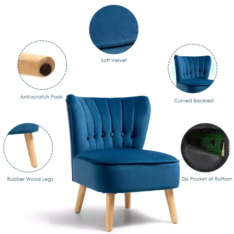 Costway Poltrona senza Braccioli Sedia Accent Imbottita in Velluto Sedia da Salotto Singolo Divano Imbottito BluVerdeRosa
