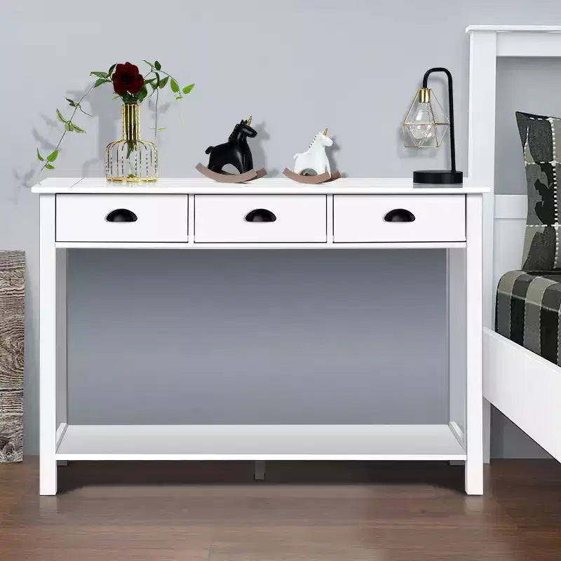 Costway Tavolo Consolle da 47'' Tavolo da Ingresso Scrivania Laterale Tavolo d'Appoggio Cassetti Ripiano Ingresso Bianco