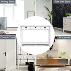 Costway Tavolo Consolle da 47'' Tavolo da Ingresso Scrivania Laterale Tavolo d'Appoggio Cassetti Ripiano Ingresso Bianco
