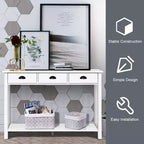 Costway Tavolo Consolle da 47'' Tavolo da Ingresso Scrivania Laterale Tavolo d'Appoggio Cassetti Ripiano Ingresso Bianco