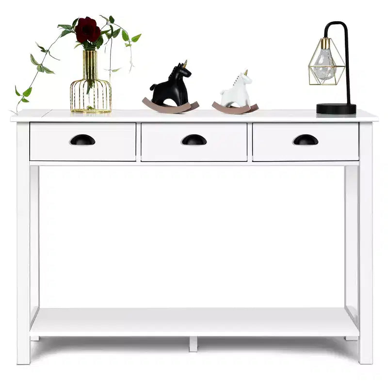 Costway Tavolo Consolle da 47'' Tavolo da Ingresso Scrivania Laterale Tavolo d'Appoggio Cassetti Ripiano Ingresso Bianco