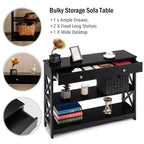 Costway Tavolino Consolle con Cassetti e Ripiani, Tavolo d'Accento per Divano, Ingresso, Corridoio, Bianco/Nero